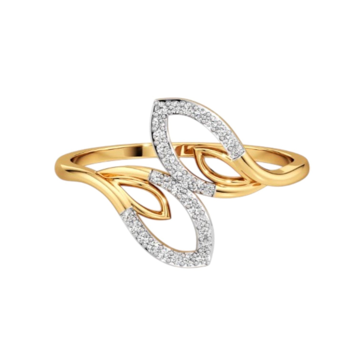 925 Sterling Silver Gold Plated Light Weight CZ Stone Leaf Ring For Women By Kesardeep